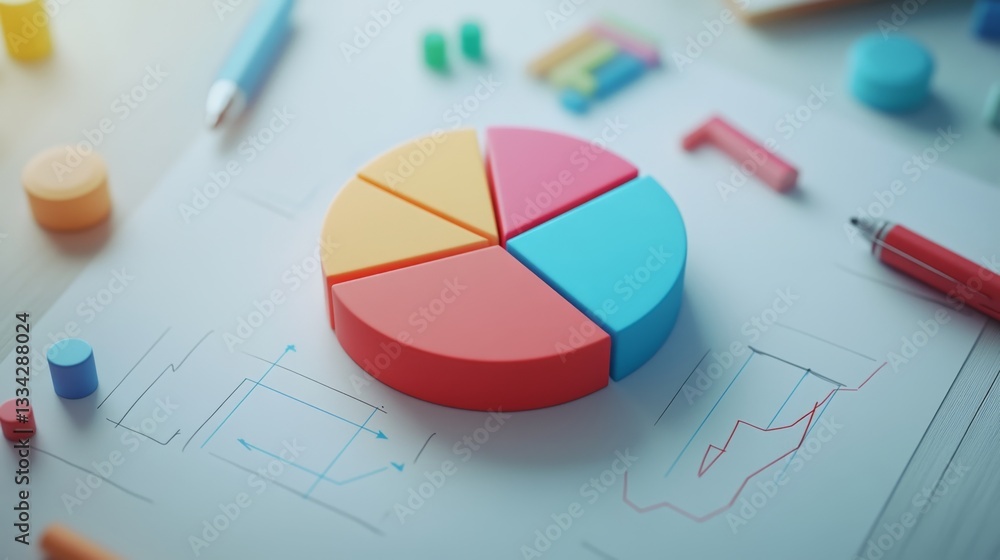 Aufkleber a d pie chart with a subtle shadow effect, displayed on a whiteboard with a marker drawing annotatio
