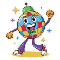 Disco ball disco time groovy retro mascot character vector illustration for logo, poster, banner, icon, clip art, t-shirt
