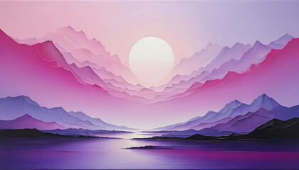 Colorful Mountain Sunset Landscape Painting