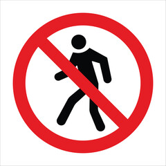 Red circle with a diagonal bar over a walking person, symbolizing no access for pedestrians