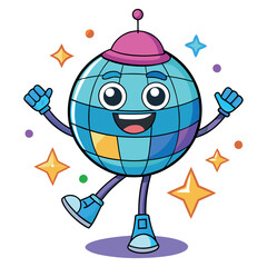 Disco ball disco time groovy retro mascot character vector illustration for logo, poster, banner, icon, clip art, t-shirt
