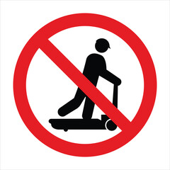 Prohibition sign showing a person riding a pallet truck with a red diagonal line across it indicating a prohibition on use © juraj
