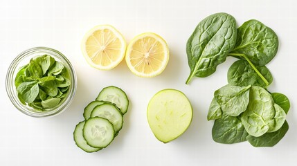 Fresh, vibrant healthy ingredients arranged to create a sense of well-being and promote natural nutrition in a clean and inviting presentation. 