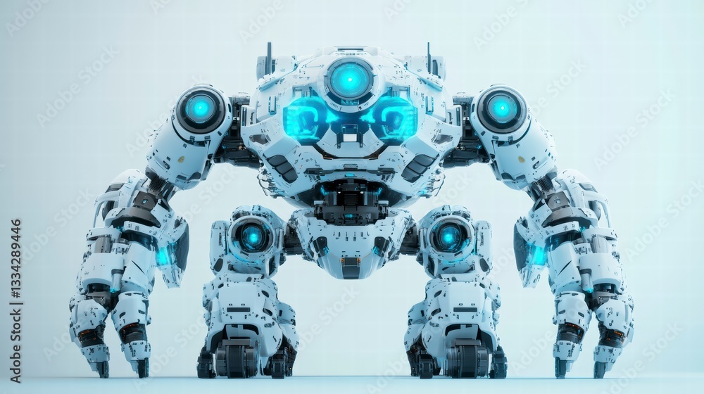 Aufkleber futuristic robot: a formidable, technologically advanced robot with a complex design, illuminated by