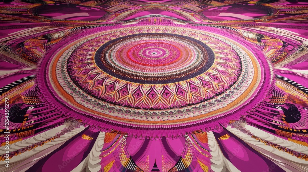 Poster vibrant abstract pattern with intricate design in pink and orange