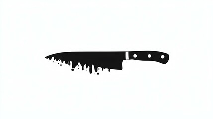 Sharp kitchen knife with dripping blood on a plain white background