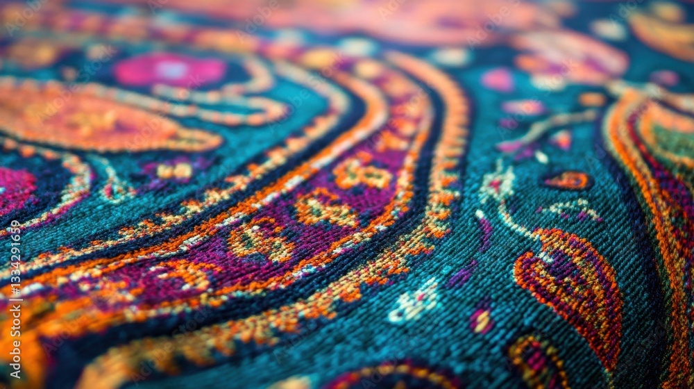 Poster vibrant close-up of intricate textile pattern with colorful details
