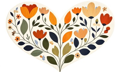 Heart-Shaped Floral Design with Colorful Leaves and Flowers