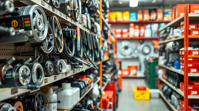 Close up of shelves in auto parts store