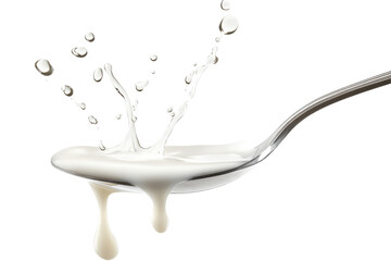 Condensed milk flowing down from spoon on transparent background