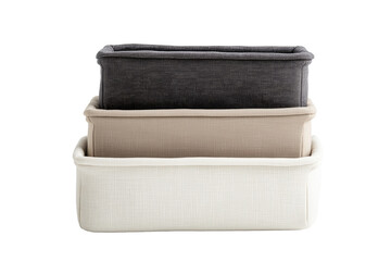 Collapsible fabric storage bins in neutral tones perfect for organizing your space isolated on white or transparent background