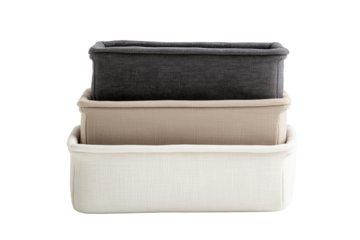 Collapsible fabric storage bins in neutral tones perfect for organizing your space isolated on white or transparent background
