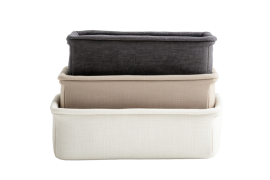 Collapsible fabric storage bins in neutral tones perfect for organizing your space isolated on white or transparent background