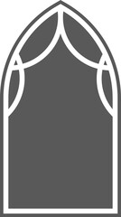 Church window with arched frame and stained glass. Cathedral gothic architecture shape. Silhouette of medieval castle door. Classic catholic interior decoration