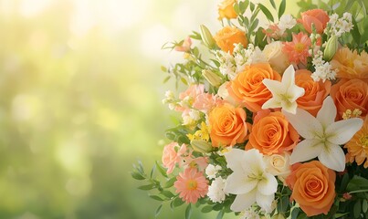 Vibrant Floral Arrangement with Orange Roses and White Lilies