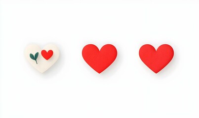 Three Colorful Hearts on White Background for Creative Projects
