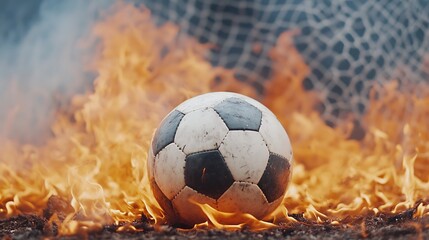 Fototapeta premium Dramatic close-up of fiery soccer ball igniting passion in stadium match action
