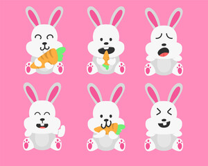 Cute bunny with fun different poses cartoon vector illustration