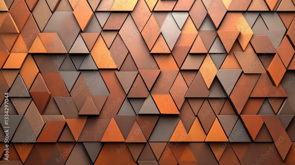 Poster abstract geometric background of brown and orange triangles.
