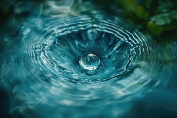 A single drop of water creates concentric ripples on a teal surface, a moment of tranquility captured.