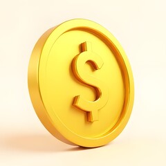 Obraz premium A Gleaming Golden Coin Prominently Displaying A Bold Dollar Sign, Symbolizing Wealth And Financial Success, Rendered In A Smooth, Three-dimensional Style Against A Soft, Creamy Background