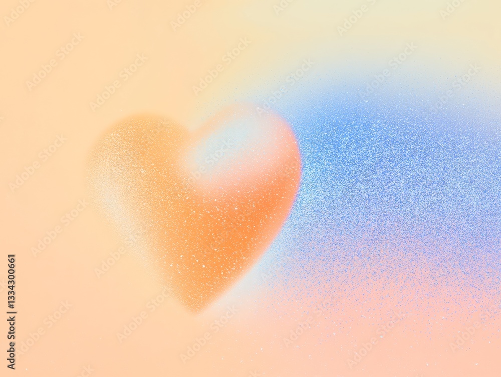 Poster abstract heart design with soft gradient background in warm and cool tones emphasizing love and emot