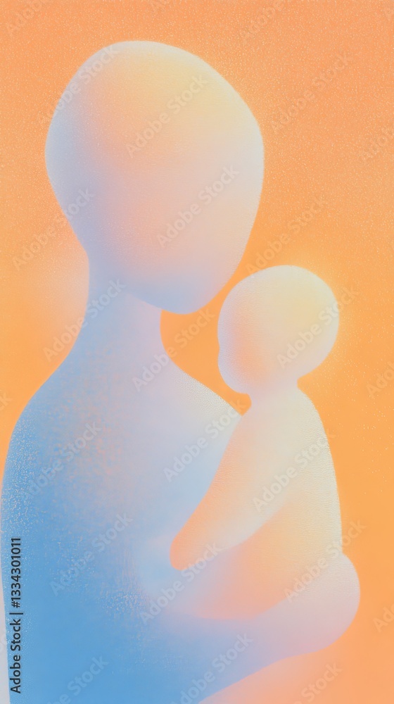 Poster embracing warmth in soft abstraction with a parent and child against a serene background