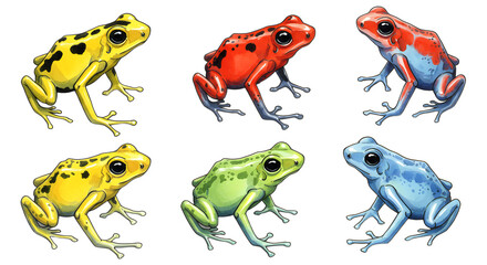 Naklejka premium Collection of Poison Dart Frogs Featuring Vibrant Colors on White Background