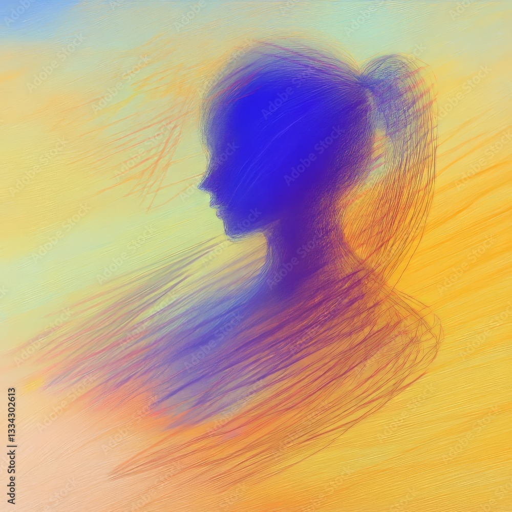 Poster expressions of emotion in abstract silhouette against a soft colorful background