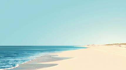 A beach scene with a blue ocean and a white sandy beach