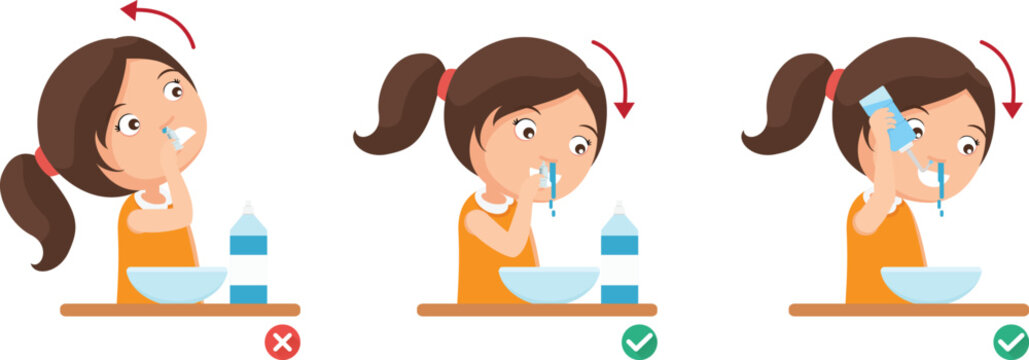 Right and Wrong ways of clean your nose vector illustration