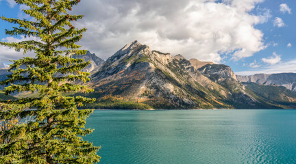 Lake Minnewanka from the Lake Minnewanka Scenic Drive in the Banff National Park - Alberta Canada - Autumn
