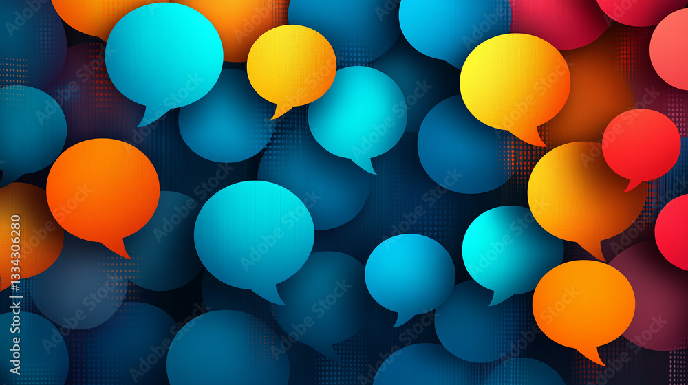 Aufkleber colorful speech bubbles floating on dark background representing communication and social media