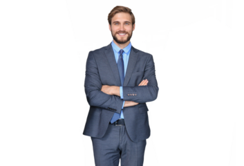 Portrait of smiling middle aged businessman standing on a transparent background