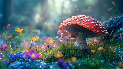 Enchanting Mushroom Nestled in a Magical Natural World
