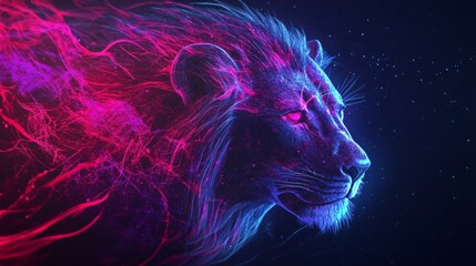Vibrant Abstract Neon Lion Artwork Design for Modern Digital Art