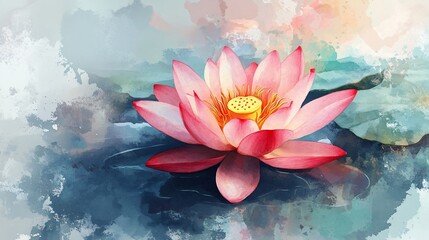 Vibrant Watercolor Lotus Flower Digital Art Illustration