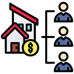 Real Estate Crowdfunding icon in Flat Color Style With Outline. Simple Vector Design. Simple Vector Flat Icon