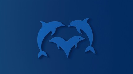 Fototapeta premium Dolphins Forming a Heart Shape with Their Bodies in a Deep Blue Ocean Background