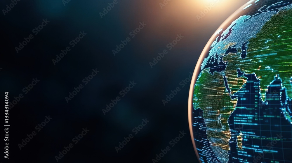 Poster climate change study concept, large digital display showing real-time global carbon data with colorf