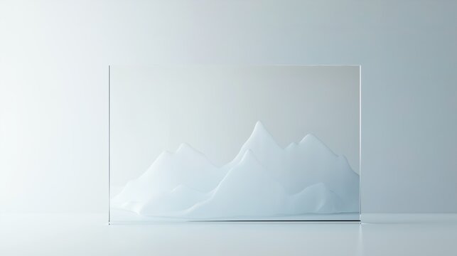Abstract 3D glass graph with frost texture symbolizing financial growth, minimalistic design.