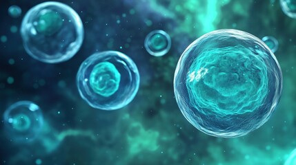 Abstract Representation of Stem Cells Regenerating in a Futuristic Biological Environment - Cellular Growth and Medical Research Concept
