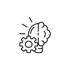 icon skill development. Brain inside a light bulb with a gear next to it, ideal for innovation, creativity, brainstorming concepts in design projects.