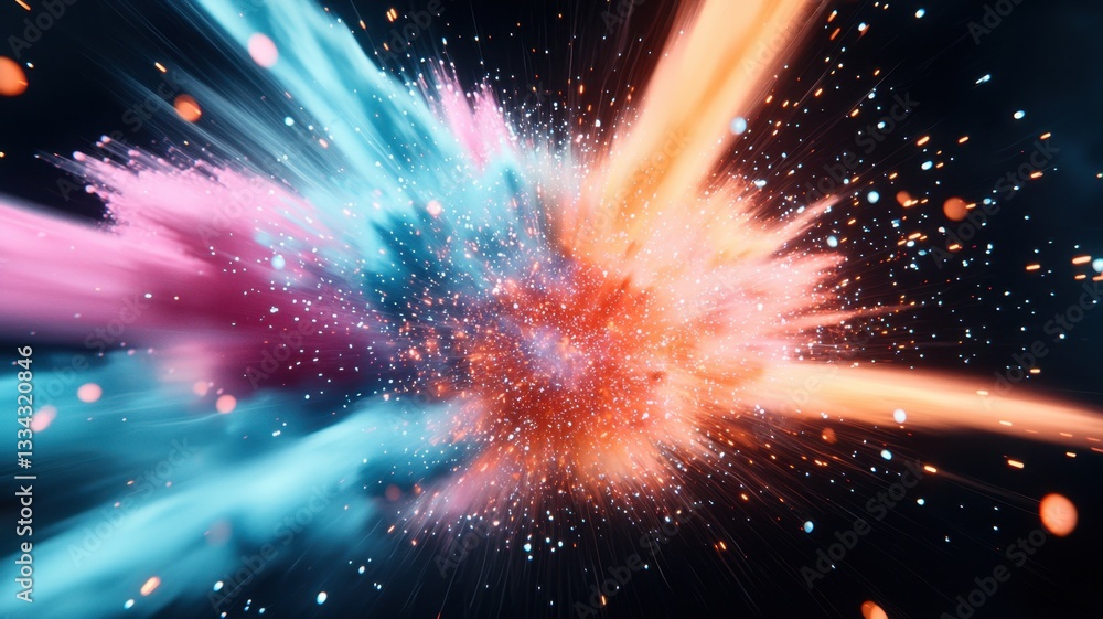 Poster colorful powder paint holi on exploding vibrant a black background, creating a speed and dynamic abs