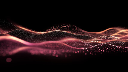 Abstract glowing wave of golden and red particles on a dark background. Futuristic energy flow with a digital and modern aesthetic. Ideal for technology, innovation, and cyber-themed visuals.