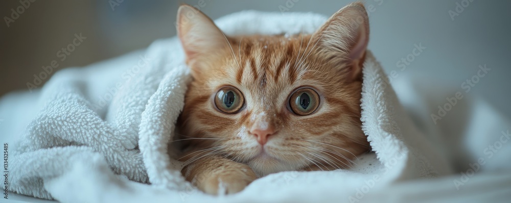 Poster a captivating close up portrait of a beautiful ginger tabby cat with mesmerizing green eyes, snugly 
