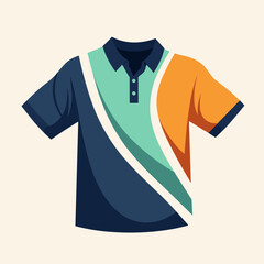 Stylized illustration of a colorful polo shirt with geometric patterns