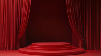 Red Stage with Curtains Product Display Backdrop Marketing Mockup Template