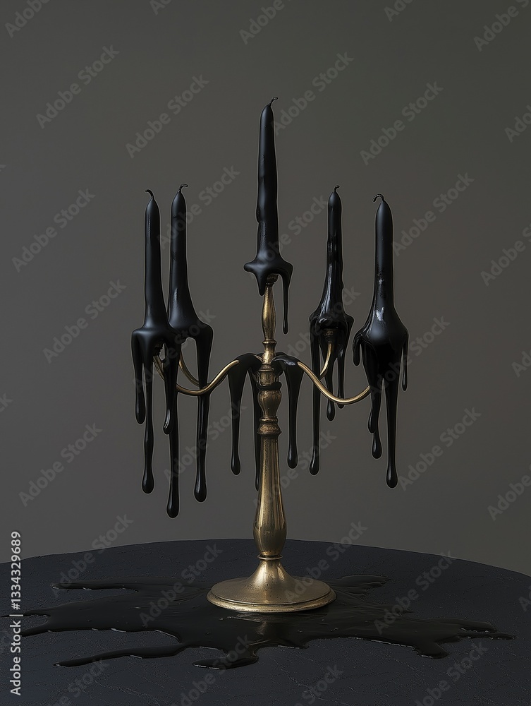 Poster 3d rendering of a candelabra, which is a type of candlestick. it is made of metal and has a gold-col