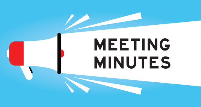 Color megaphone icon with word meeting minutes in white banner on blue background